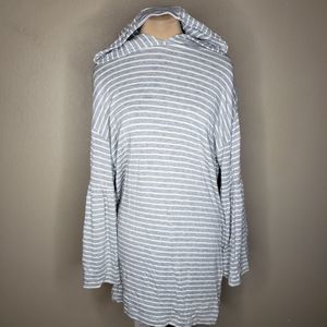 Lou & Grey Signature Soft Striped Bell Sleeve Hoodie Sweatshirt Dress Gr…